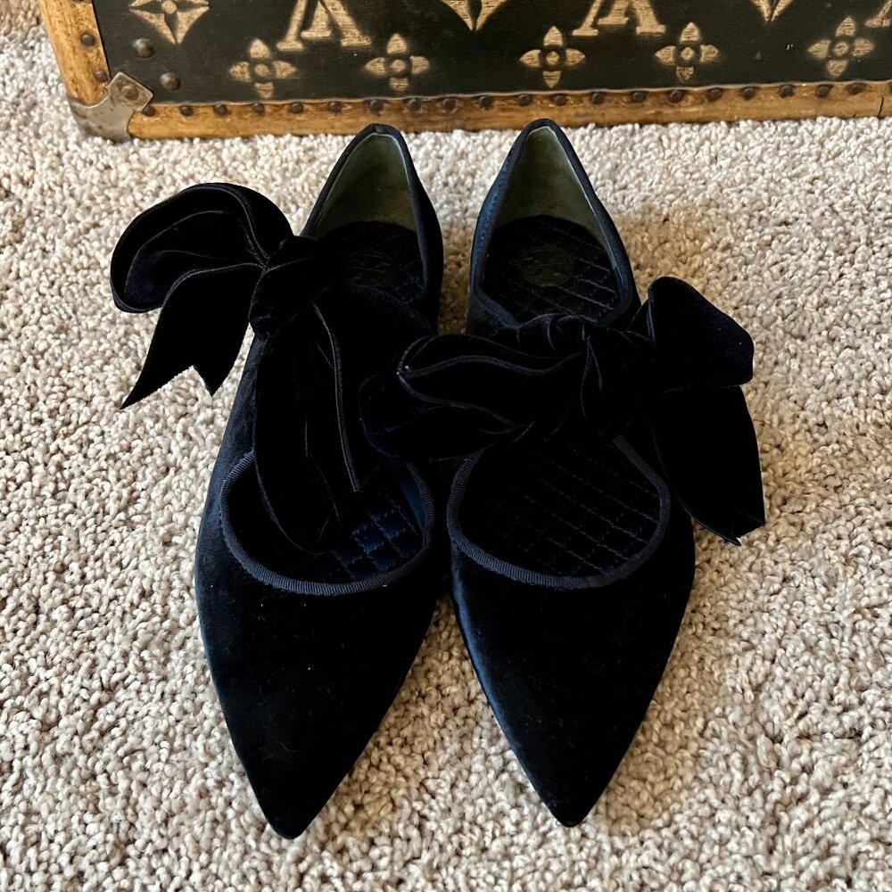 Tory Burch Clara Navy Blue Velvet Bow Flats, NEW - Picture 4 of 5